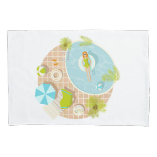 Swimming pool party girl in bikini summer beach pillow case