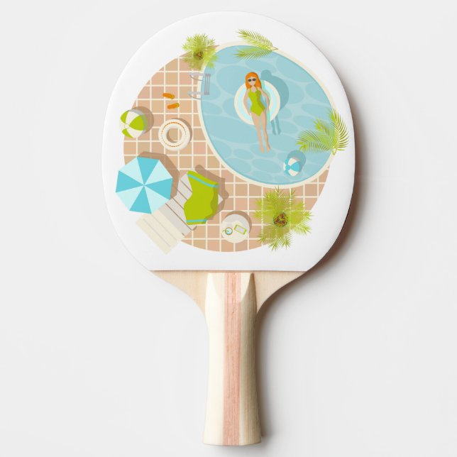 Swimming pool party girl in bikini summer beach  ping pong paddle (Front)