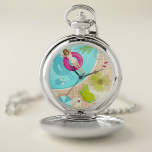Swimming pool party girl in bikini summer beach pocket watch
