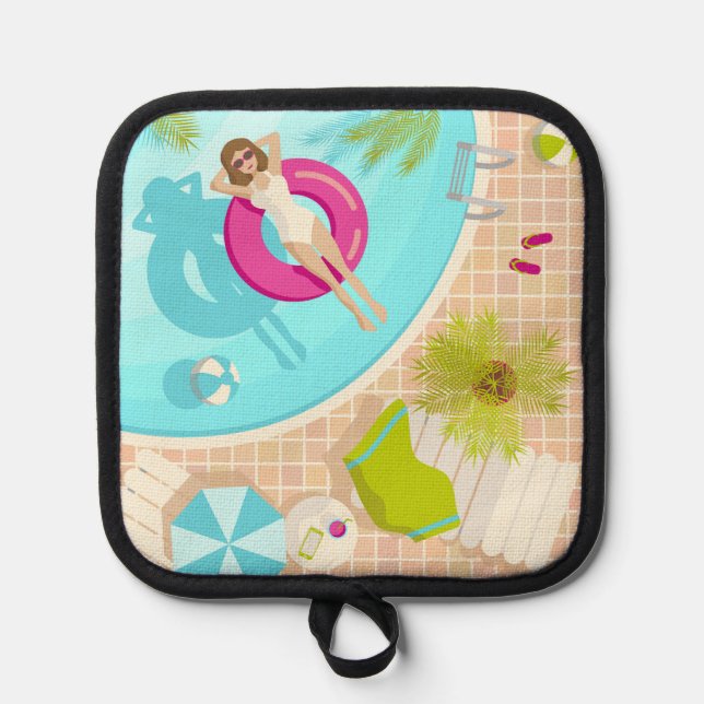 Swimming pool party girl in bikini summer beach  pot holder (Front)