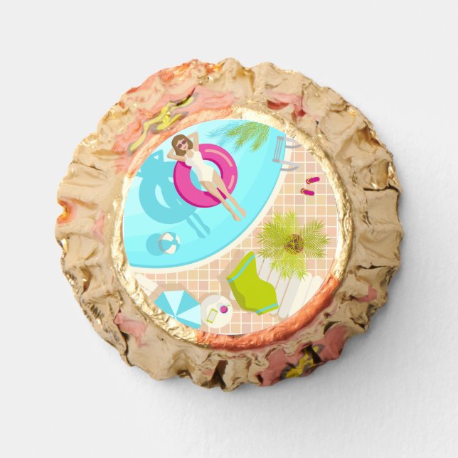 Swimming pool party girl in bikini summer beach  reese's peanut butter cups (Front)