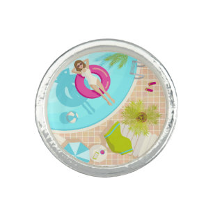 Swimming pool party girl in bikini summer beach  ring