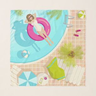 Swimming pool party girl in bikini summer beach scarf