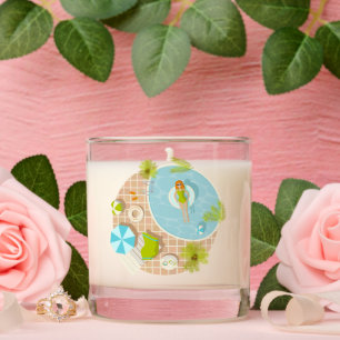 Swimming pool party girl in bikini summer beach  scented candle