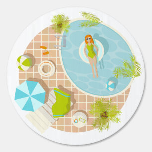 Swimming pool party girl in bikini summer beach  sign