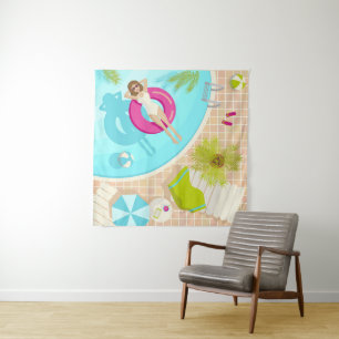 Swimming pool party girl in bikini summer beach  tapestry