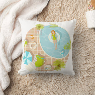 Swimming pool party girl in bikini summer beach  throw pillow
