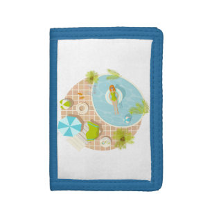 Swimming pool party girl in bikini summer beach tri-fold wallet