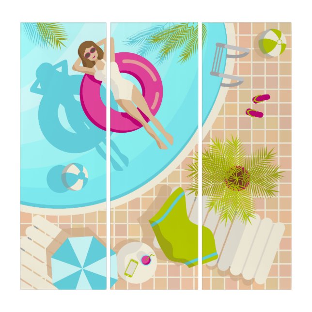 Swimming pool party girl in bikini summer beach  triptych (Front)