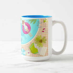 Swimming pool party girl in bikini summer beach Two-Tone coffee mug