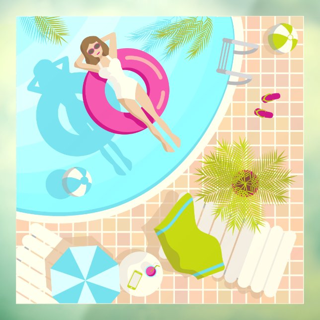 Swimming pool party girl in bikini summer beach  window cling (Sheet 3)
