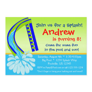 Swimming Pool Party - Green Water Slide Birthday Invitation