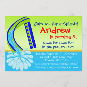 Swimming Pool Party - Green Water Slide Birthday Invitation