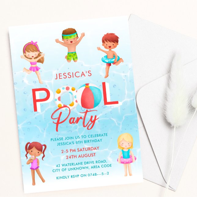 Swimming Pool Party Kids Birthday Invitation (Creator Uploaded)