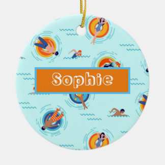 Swimming pool party name gift ceramic ornament