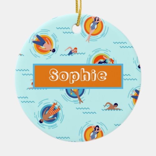 Swimming pool party name gift ceramic ornament