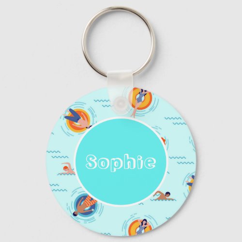 Swimming pool party name gift keychain