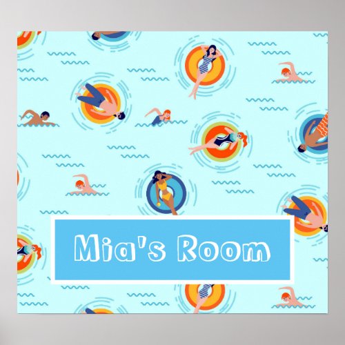 Swimming pool party name gift poster