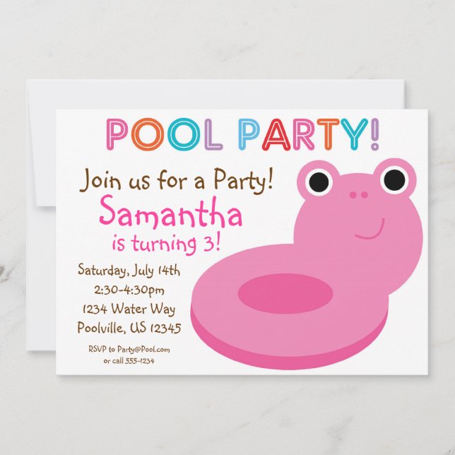 Swimming Pool Party - Pink Pool Floaty Birthday Invitation (Front)