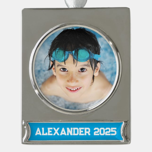 Swimming Pool Photo Azure Silver Plated Banner Ornament (Front)