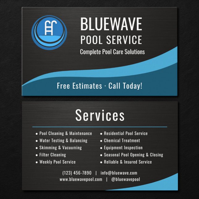 Swimming Pool Service Metallic Business Card (Creator Uploaded)