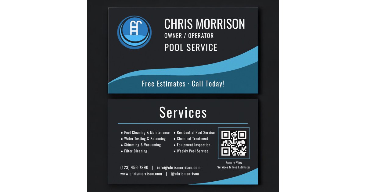 Swimming Pool Service QR Code Business Card | Zazzle