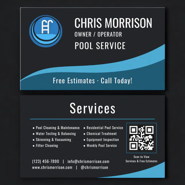 Swimming Pool Service QR Code Business Card | Zazzle