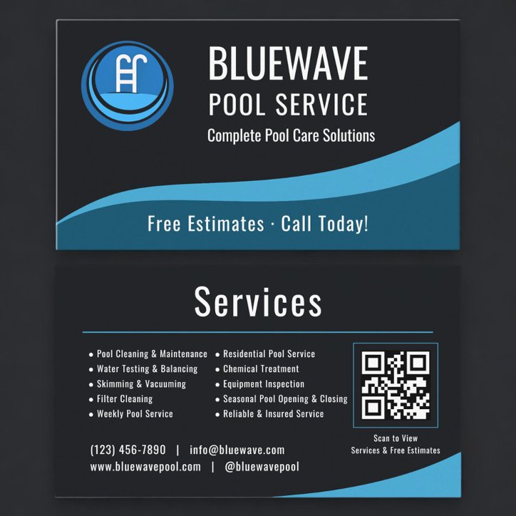 Swimming Pool Service QR Code Professional Business Card