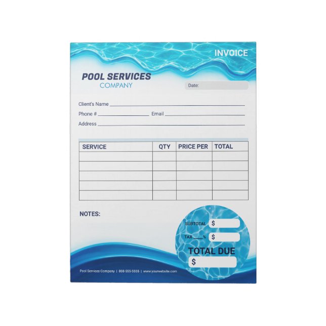 Swimming Pool Services Invoice Form Notepad (Rotated)