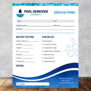 Swimming Pool Services | Maintenance Service Form Notepad