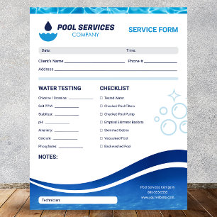 Swimming Pool Services Maintenance Service Form Notepad