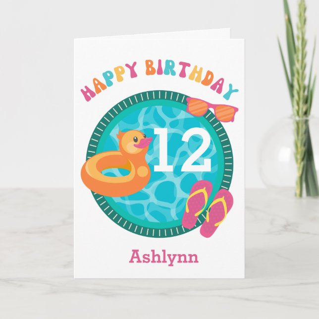 Swimming Pool Summer 12th Birthday Card (Front)