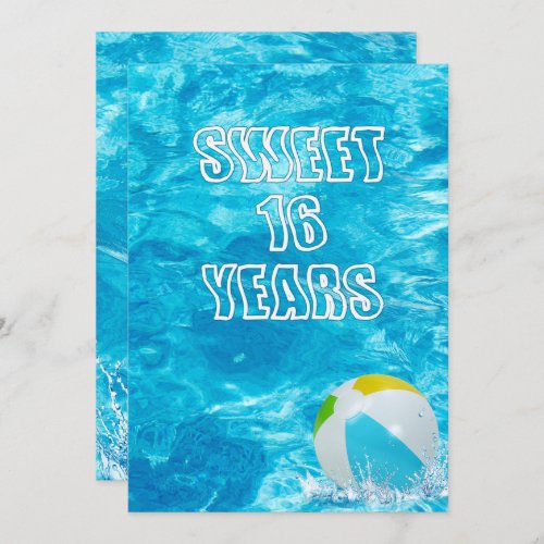 Swimming Pool Sweet 16 Birthday Party Invite