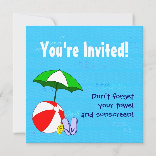 Swimming Pool Theme Custom Party Invitations (Front)