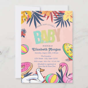 Swimming Pool Toys Leaves Hibiscus Baby Shower Invitation