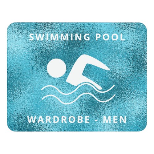 Swimming pool wardrobe men blue door sign