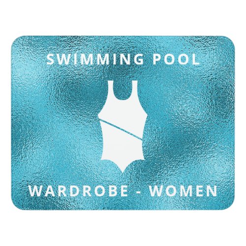 Swimming pool wardrobe women blue door sign