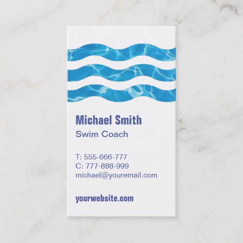 Swimming Pool Waves Swim Coach Business Card