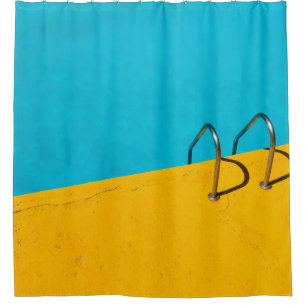 Swimming pool with stainless steel ladder shower curtain