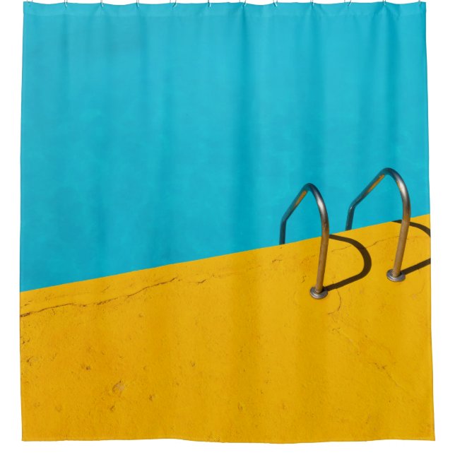 Swimming pool with stainless steel ladder shower curtain (Front)