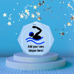 Swimming Prize - Add Caption to this Swimmer Logo Award<br><div class="desc">A swimmer in googles and swimming cap is racing through the water on this bold graphic in black and blue. You can personalize it by adding the name of a champion or participant, or add a joke slogan or any other text of your choice. The lettering can be made smaller...</div>