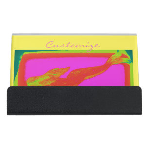 swimming red mermaid desk business card holder