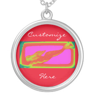 swimming red mermaid silver plated necklace