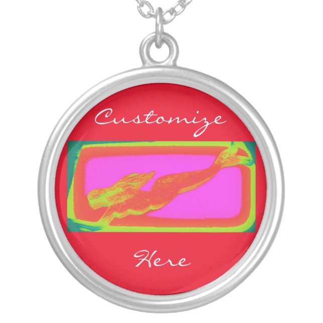 swimming red mermaid silver plated necklace (Front)