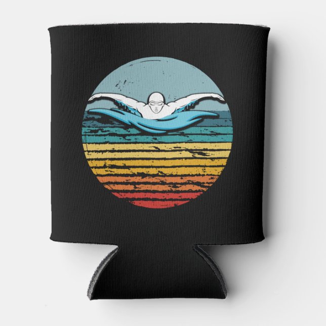 Swimming Retro Vintage Circle 80s Swim Can Cooler (Front)