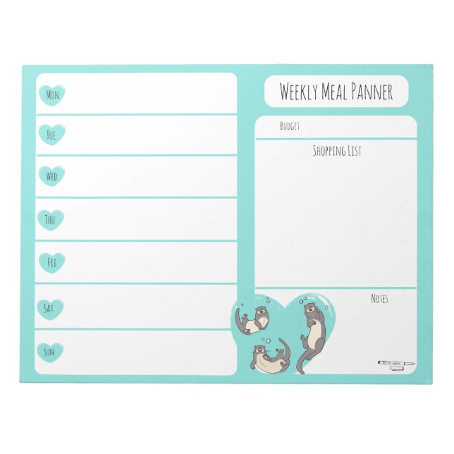 Swimming River Otter Weekly Meal planner notepad (Front)