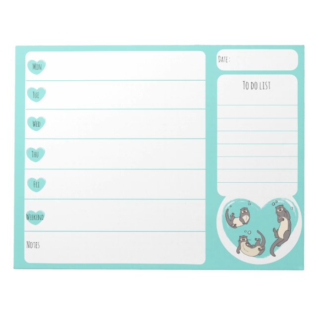Swimming River Otter Weekly Planner Notepad (Front)
