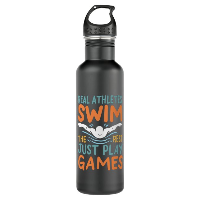 Swimming Saying Stainless Steel Water Bottle (Front)