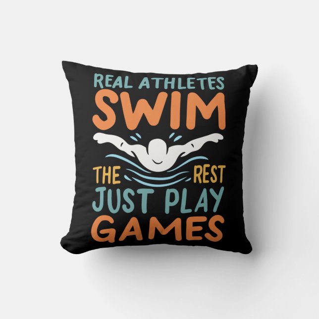 Swimming Saying Throw Pillow (Front)