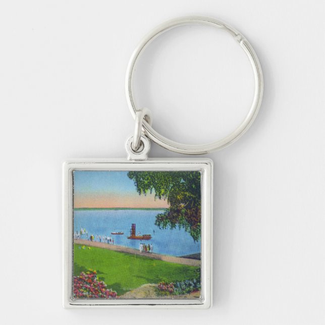 Swimming Scene at Cayuga Lake State Park Keychain (Front)